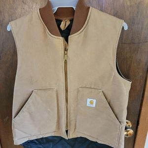 Vintage 90's Carhartt Vest Denim Made in USA Sand Brown Large